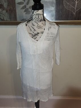 White Crochet Knit Cover-Up Tunic